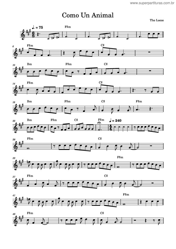 Partitura da música Como Un Animal