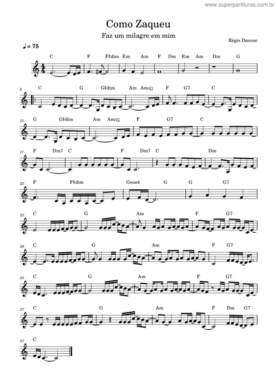 Partitura da música Como Zaqueu