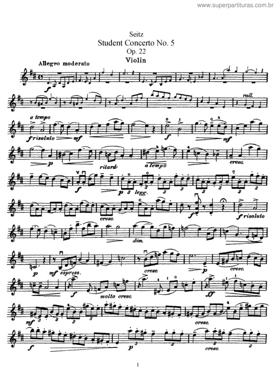 Partitura da música Concerto no.5 first movement