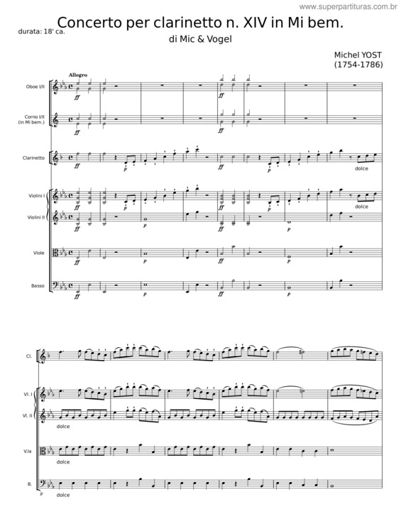 Partitura da música Concerto Per Clarinetto N. Xiv In Mi Bem.