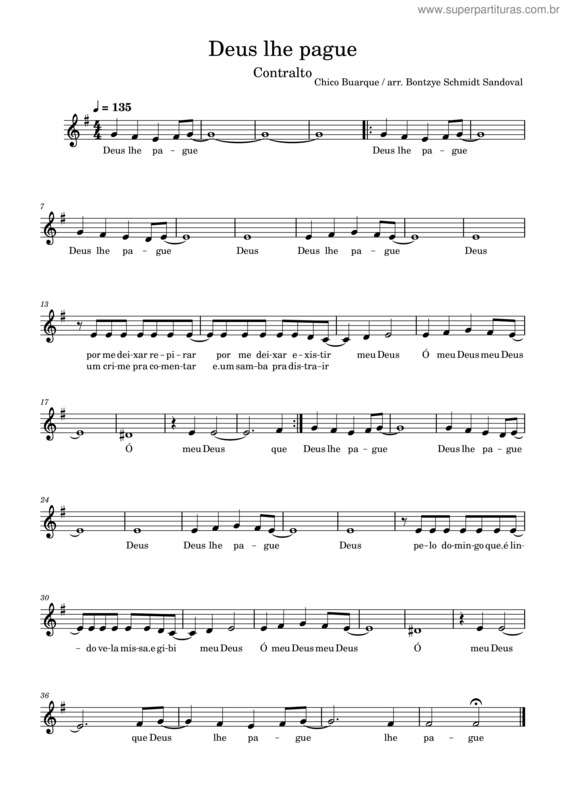 Partitura da música Contralto