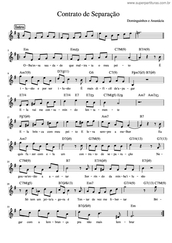 Partitura da música Contrato De Separacao