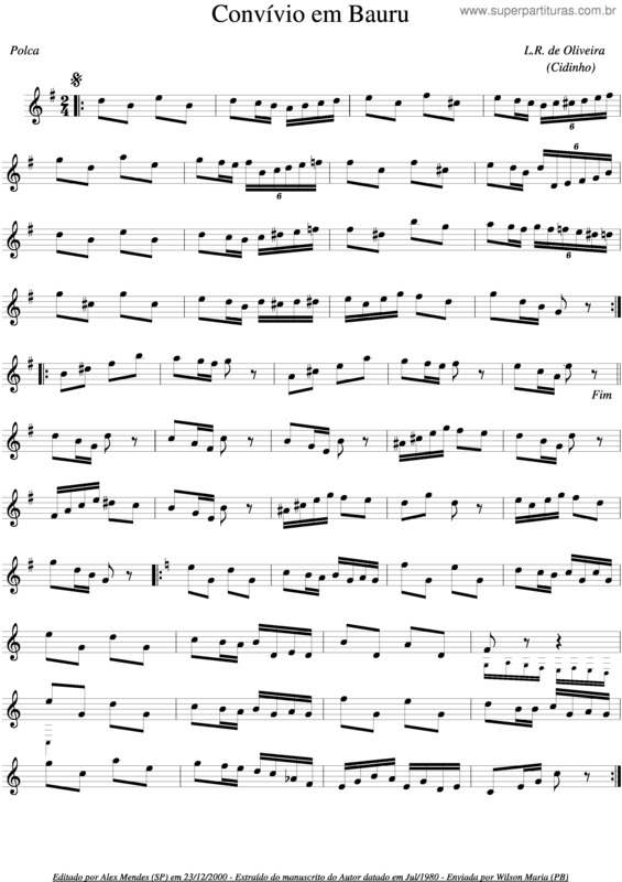 Partitura da música Convívio Em Bauru