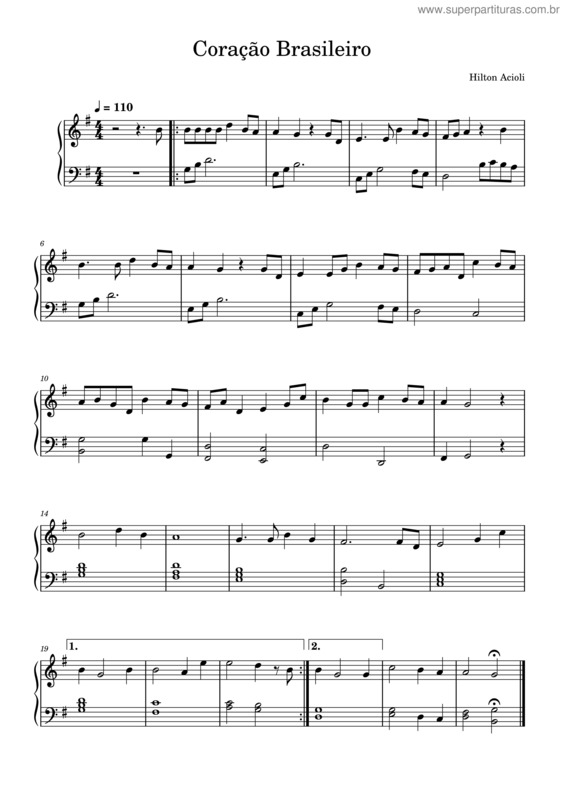 Partitura da música Coração Brasileiro