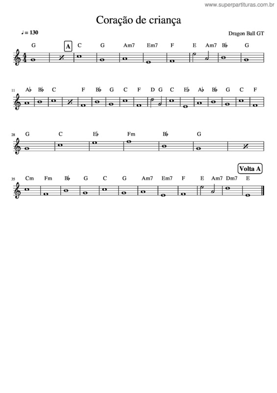 Partitura da música Coração De Criança v.2