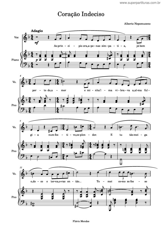 Partitura da música Coração Indeciso v.2