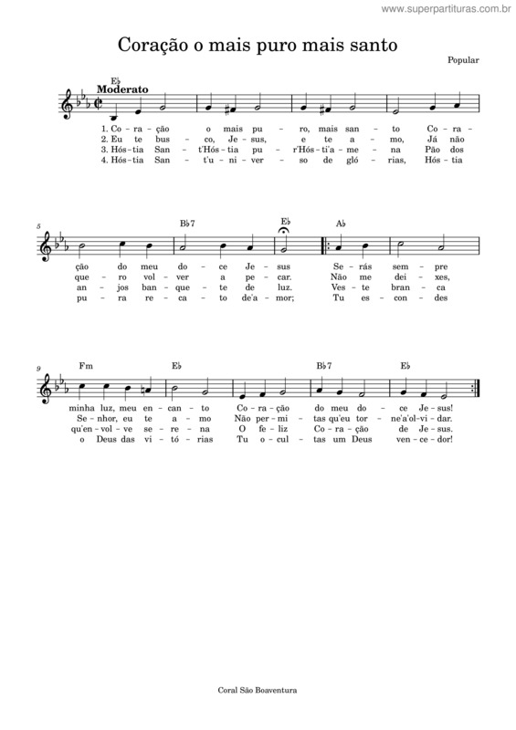 Partitura da música Coração O Mais Puro, Mais Santo