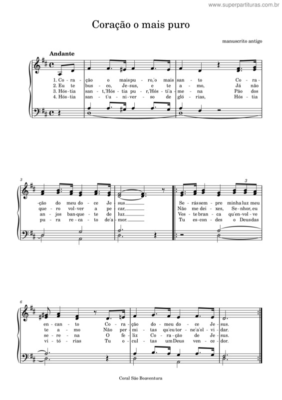 Partitura da música Coração O Mais Puro