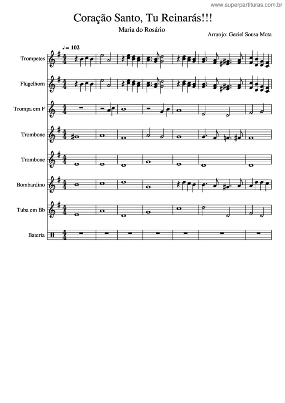 Partitura da música Coração Santo, Tu Reinarás!!