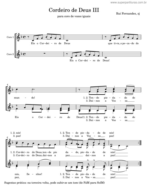 Partitura da música Cordeiro De Deus Iii