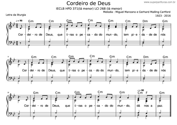 Partitura da música Cordeiro De Deus Sol Menor