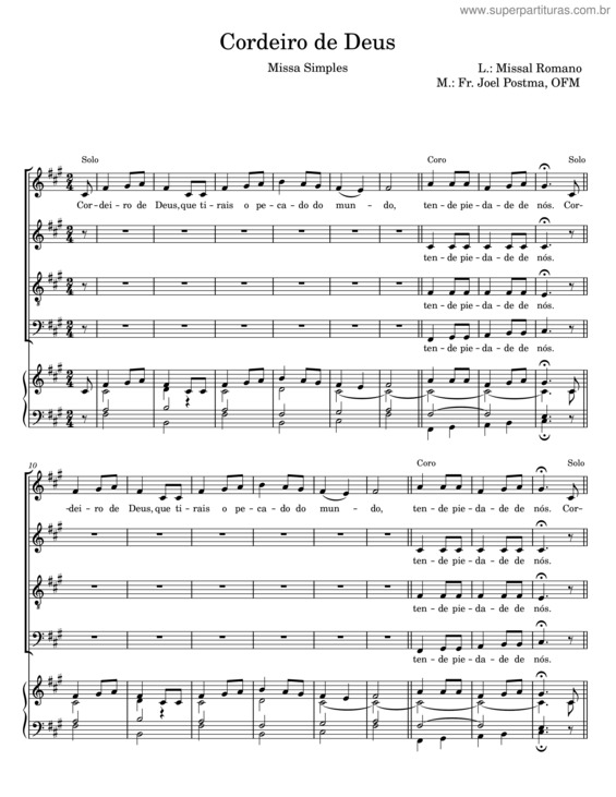 Partitura da música Cordeiro De Deus v.38