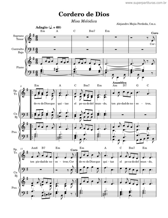 Partitura da música Cordero De Dios v.3