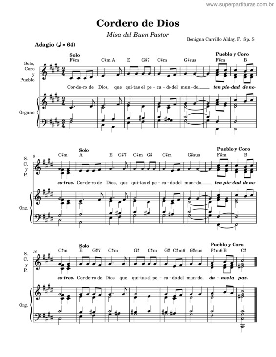 Partitura da música Cordero De Dios v.6