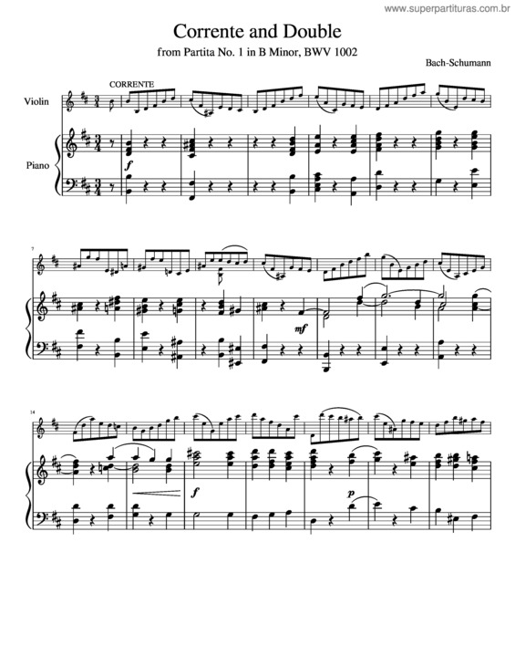 Partitura da música Corrente And Double From Partita No. 1 Bwv 1002