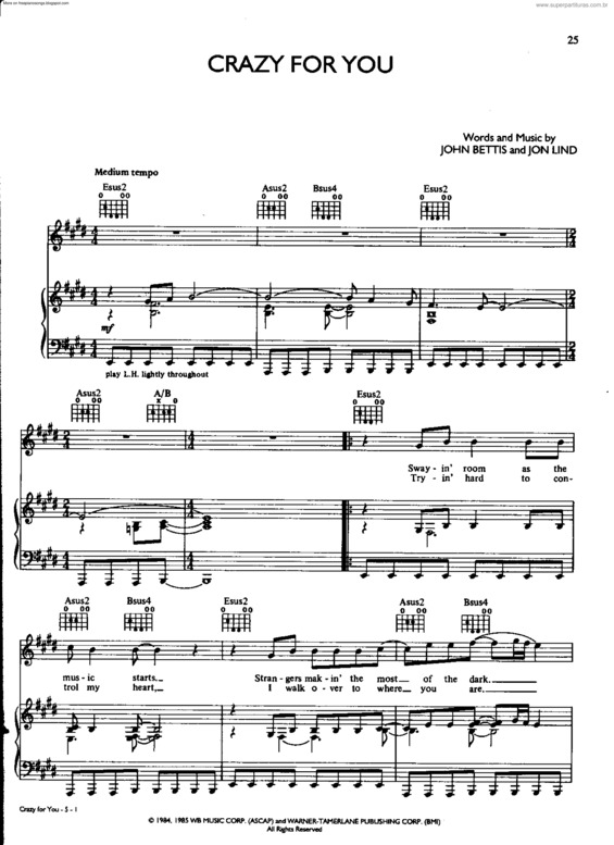 Partitura da música Crazy For You v.3