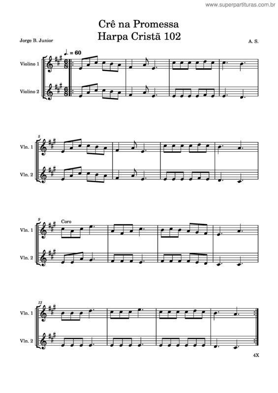 Partitura da música Crê Na Promessa Harpa Cristã 102