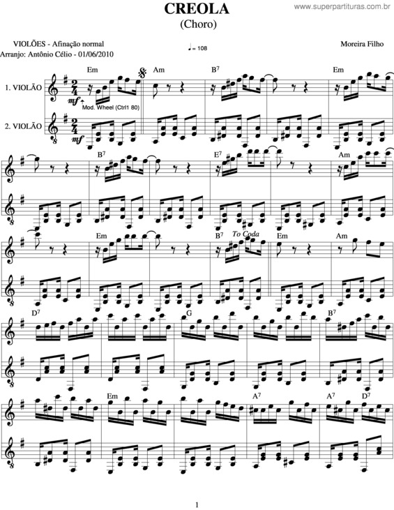 Partitura da música Creola v.2