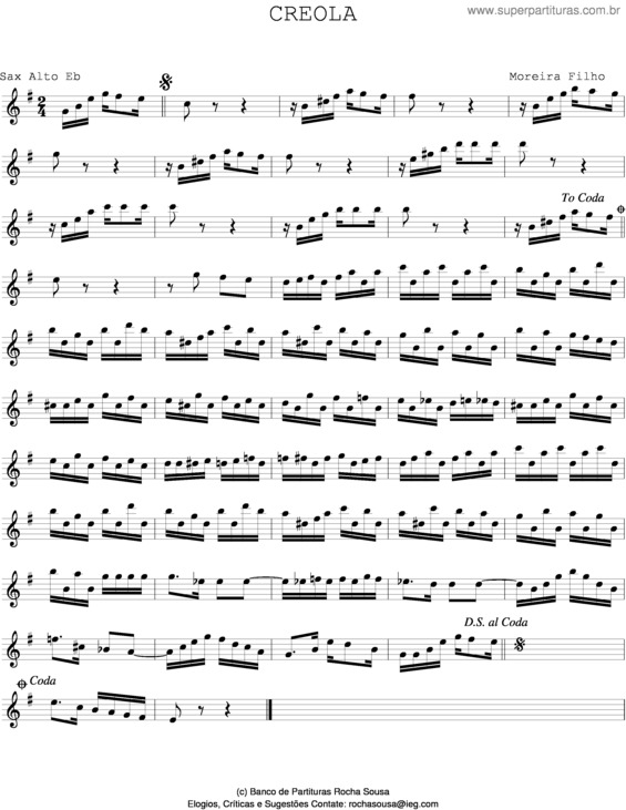 Partitura da música Creola