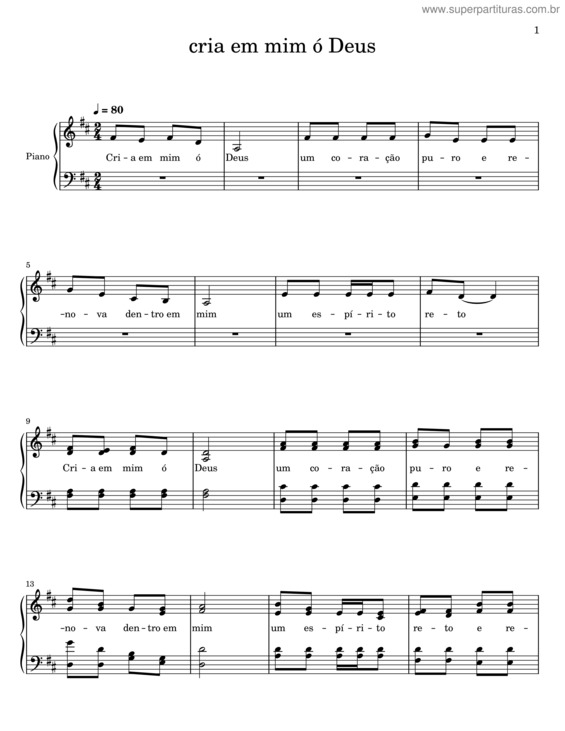 Partitura da música Cria Em Mim Ó Deus