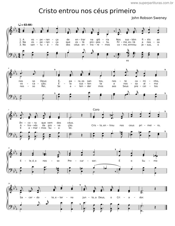 Partitura da música Cristo Entrou Nos Céus Primeiro