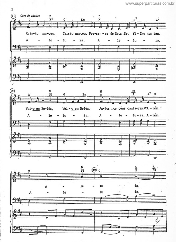 Partitura da música Cristo Nasceu 2