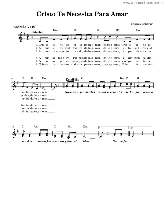 Partitura da música Cristo Te Necesita Para Amar