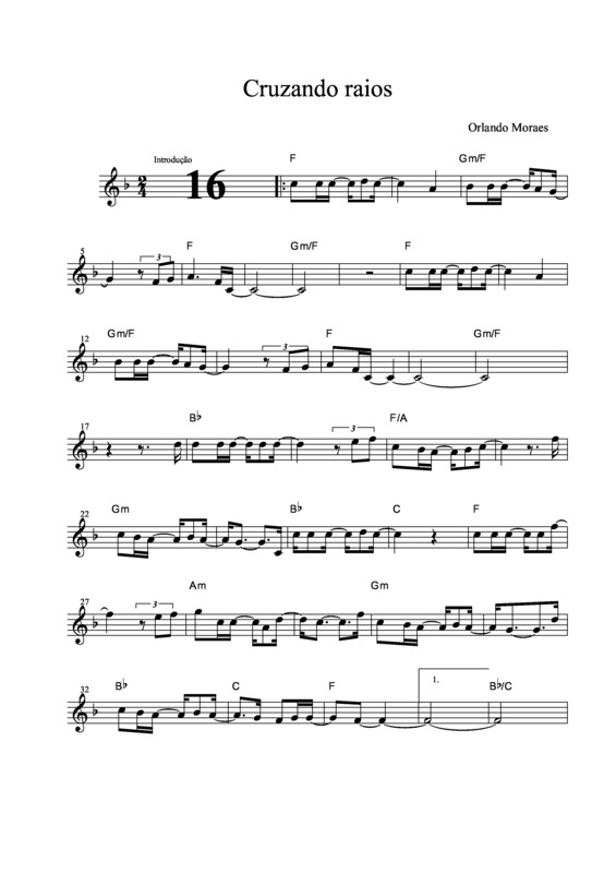 Partitura da música Cruzando Raios