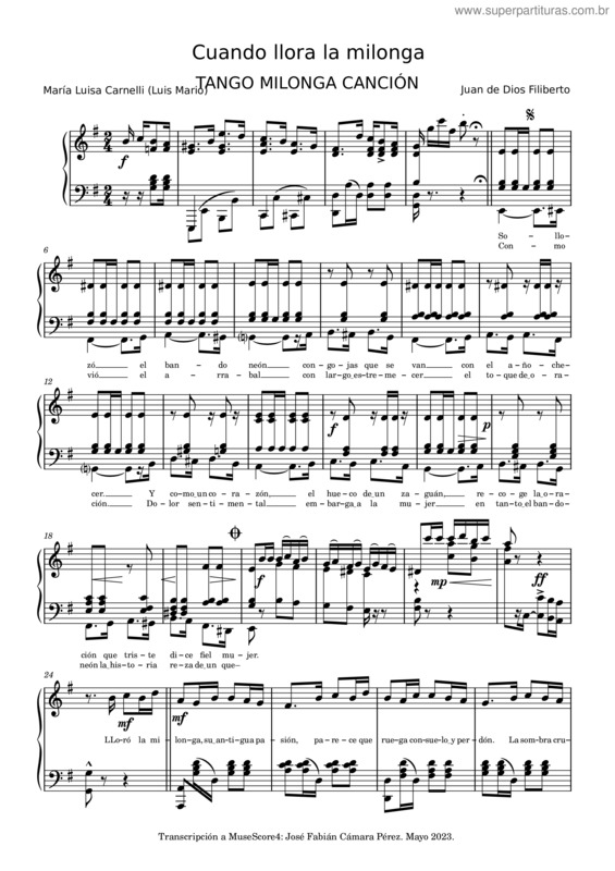 Partitura da música Cuando Llora La Milonga