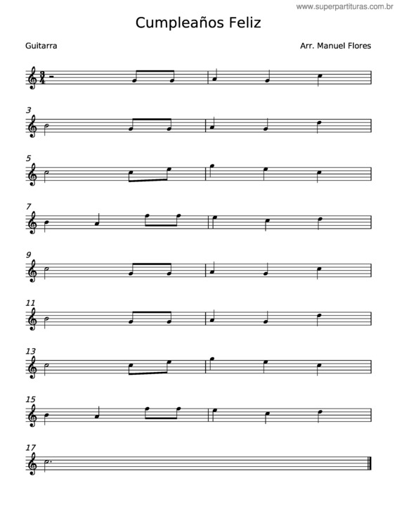 Partitura da música Cumpleaños Feliz v.2