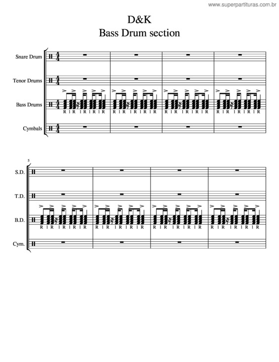 Partitura da música D K Bass Drum Section