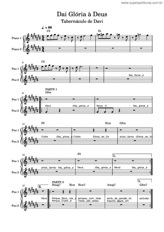 Partitura da música Dai Glória À Deus Tabernáculo De Davi  7#