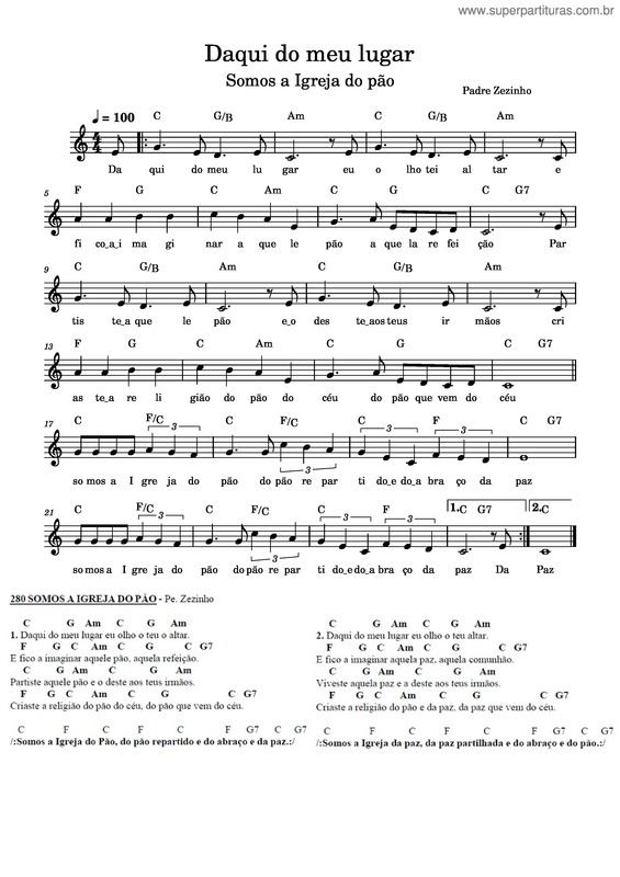 Partitura da música Daqui Do Meu Lugar- Somos A Igreja Do Pão Daqui_Do_Meu_Lugar