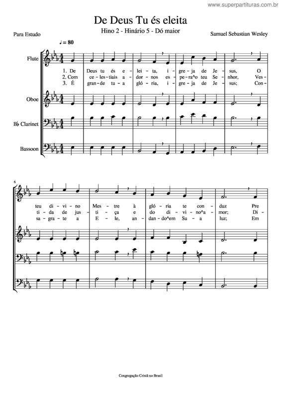 Partitura da música De Deus Tu És Eleita Hinário 5 v.2