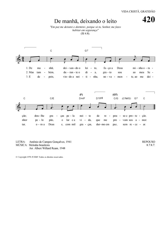 Partitura da música De Manhã Deixando O Leito