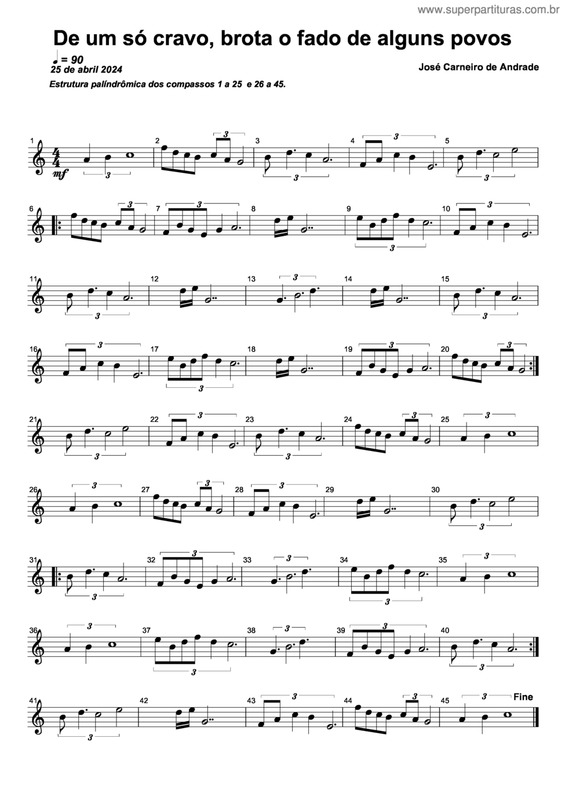 Partitura da música De Um Só Cravo, Brota O Fado De Alguns Povos