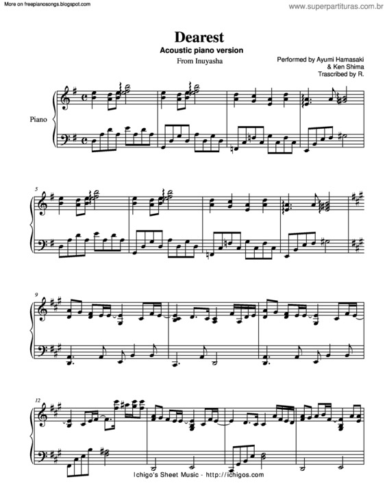 Partitura da música Dearest