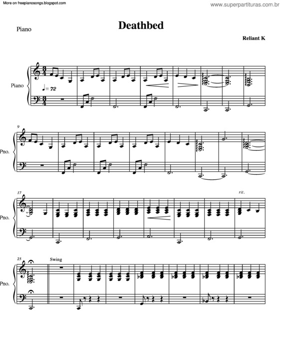 Partitura da música Deathbed