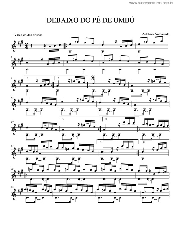 Partitura da música Debaixo do pé de umbú