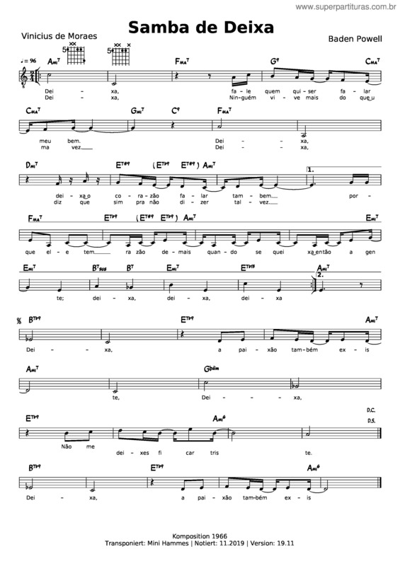 Partitura da música Deixa v.6