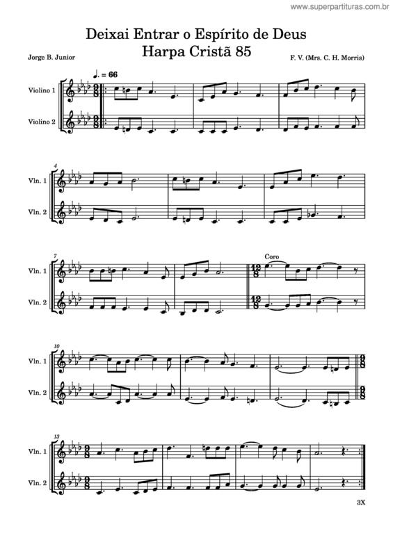 Partitura da música Deixai Entrar O Espírito De Deus Harpa Cristã 85