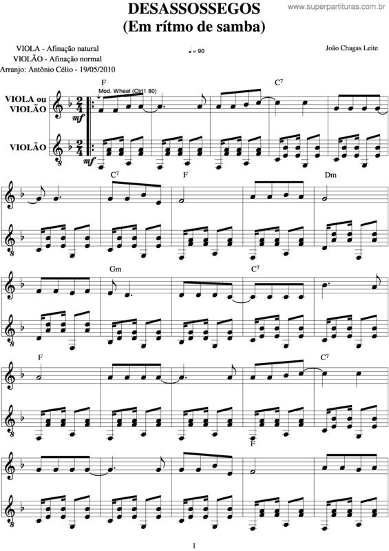 Partitura da música Desassossegos v.2