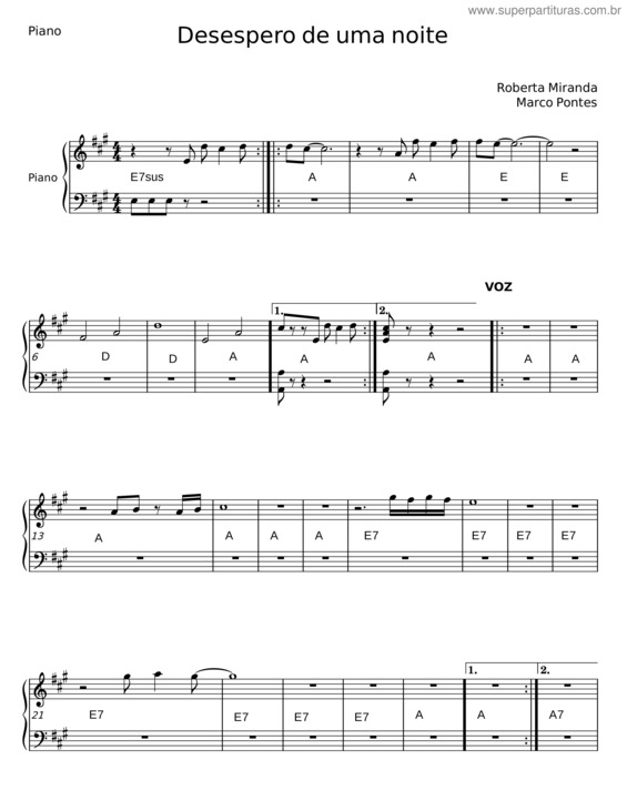 Partitura da música Desespero De Uma Noite