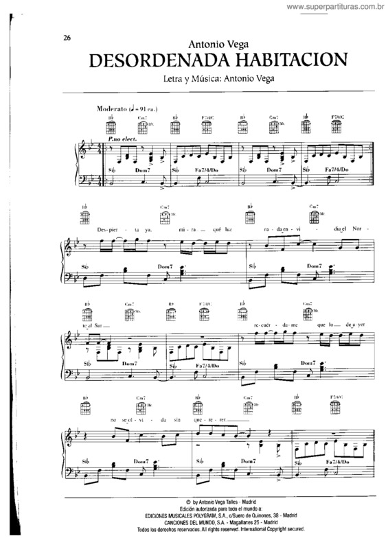 Partitura da música Desordenada Habitación