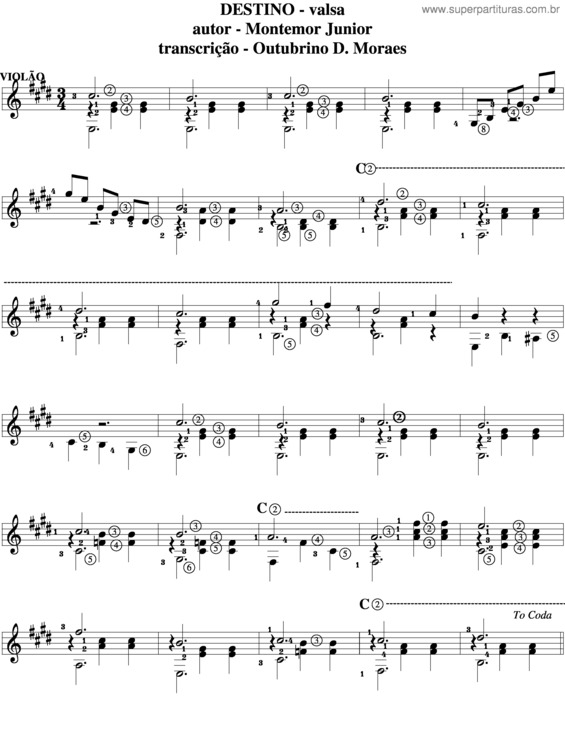 Partitura da música Destino