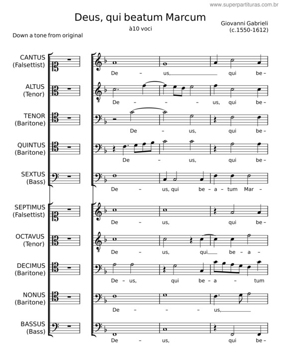 Partitura da música Deus, Qui Beatum Marcum, Ch.36