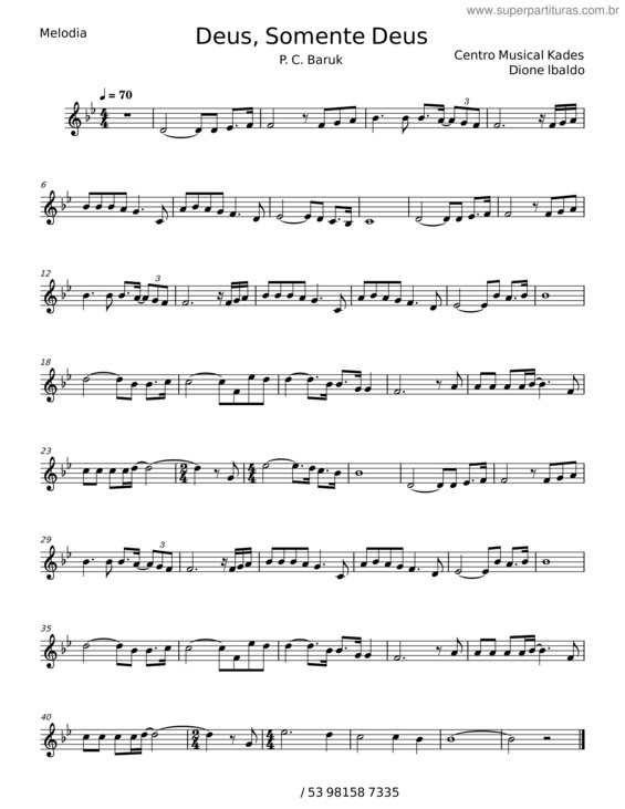 Partitura da música Deus, Somente Deus v.3