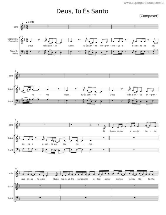 Partitura da música Deus, Tu És Santo v.2