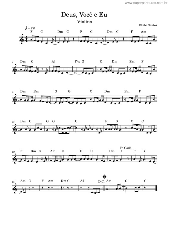 Partitura da música Deus, Você E Eu