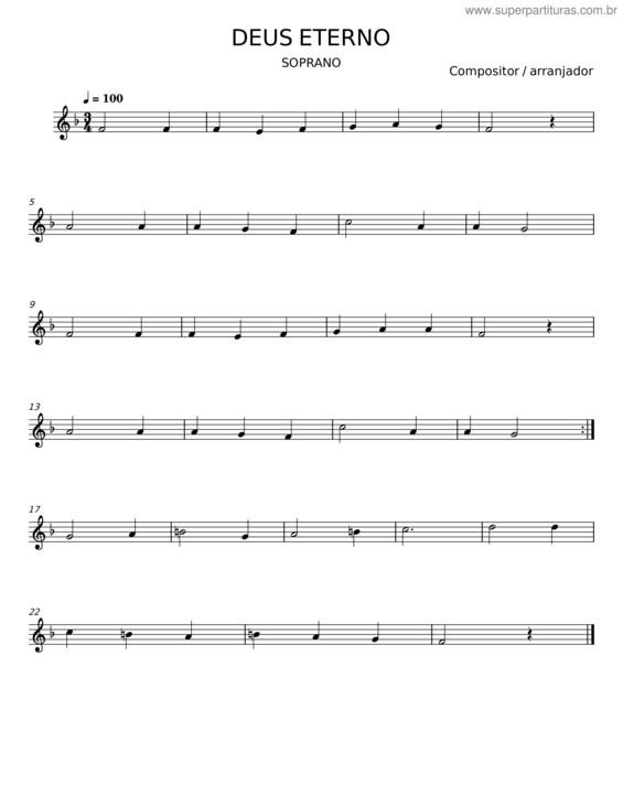 Partitura da música Deus Eterno